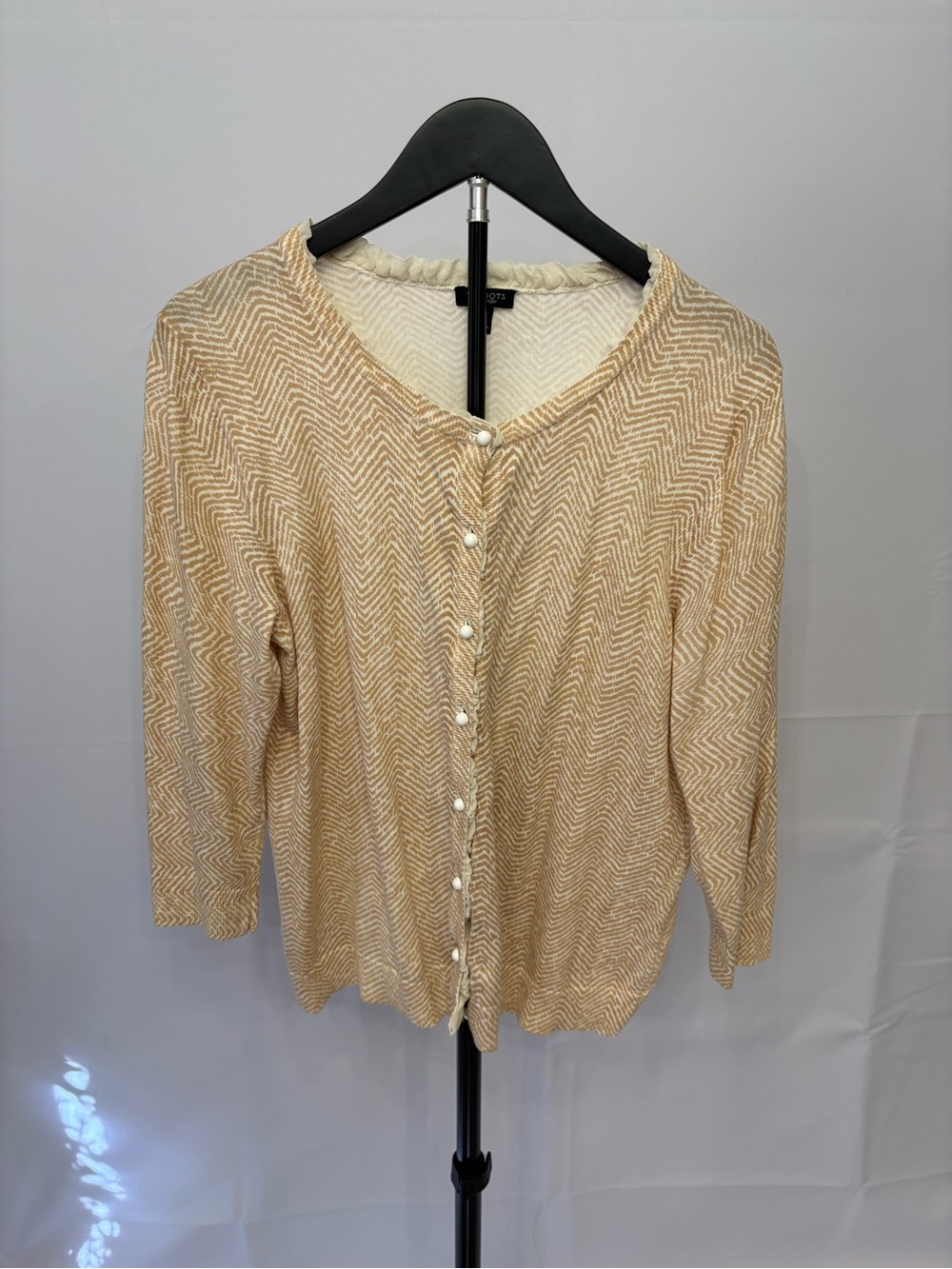 Talbots Beige and White Chevron Button-Front Cardigan